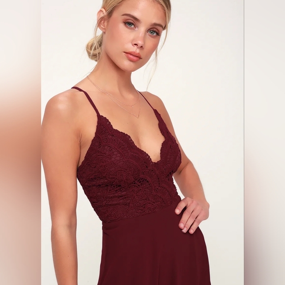 Lulu's Madalyn Burgundy Lace Maxi Dress - Picture 2 of 12